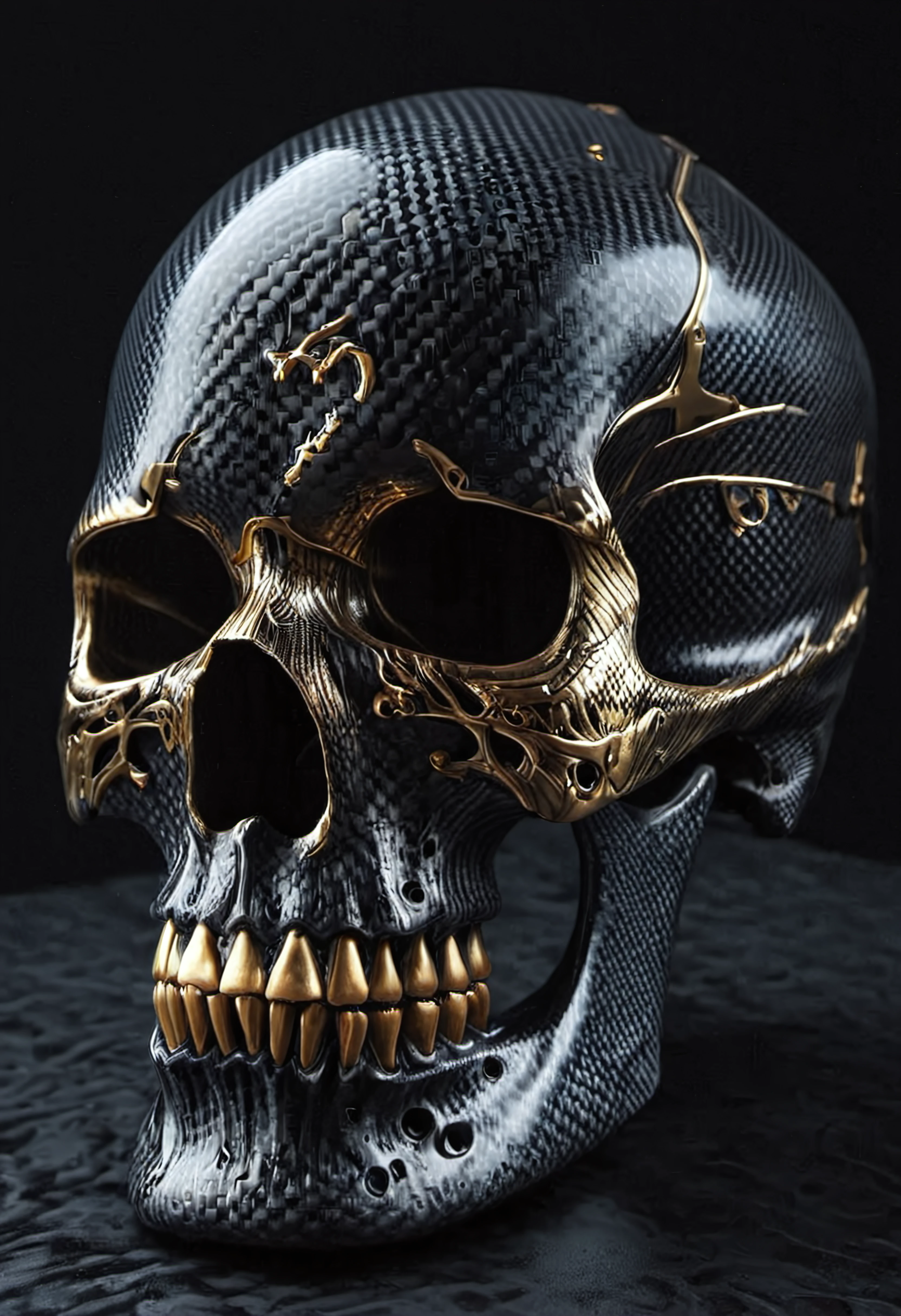 cf_style, skull, gold accents, best artist, best shadows, best lighting, best textures, best contrast, masterpiece, epic background, photo realistic, portrait, <lora:Styles\SDXL\Carbon_Fiber_Style_World_Morph_SDXL_-_Snoodler_-_V2.0>