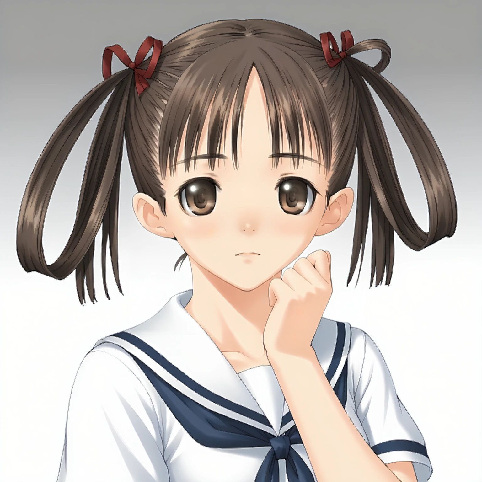 <lora:SnIMnI_NatsumeSorayamaXLpony003>,
solo,
NatsumeSorayama,1girl,brown hair,hairrings,hair ribbon,twintails,brown eyes,
white sailor color,white dress,short_sleeves,