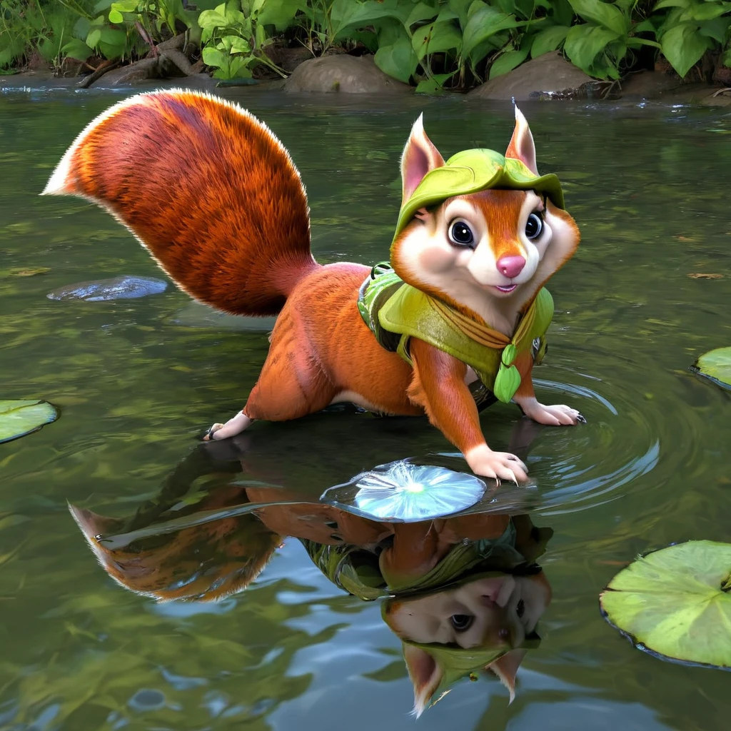 Hoodwink <lora:Hoodwink:.9>, squirrel, in a river