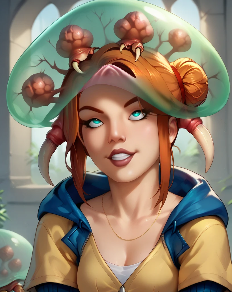 score_9, score_8_up, score_7_up, 1girl ,  <lora:Anastasia_XL:1>  anastasiacv, redhead, single bun BREAK ,mtcreature,  on head, mind control, metroid/(creature) , teeth, claws <lora:Metroidv3-000030:1>