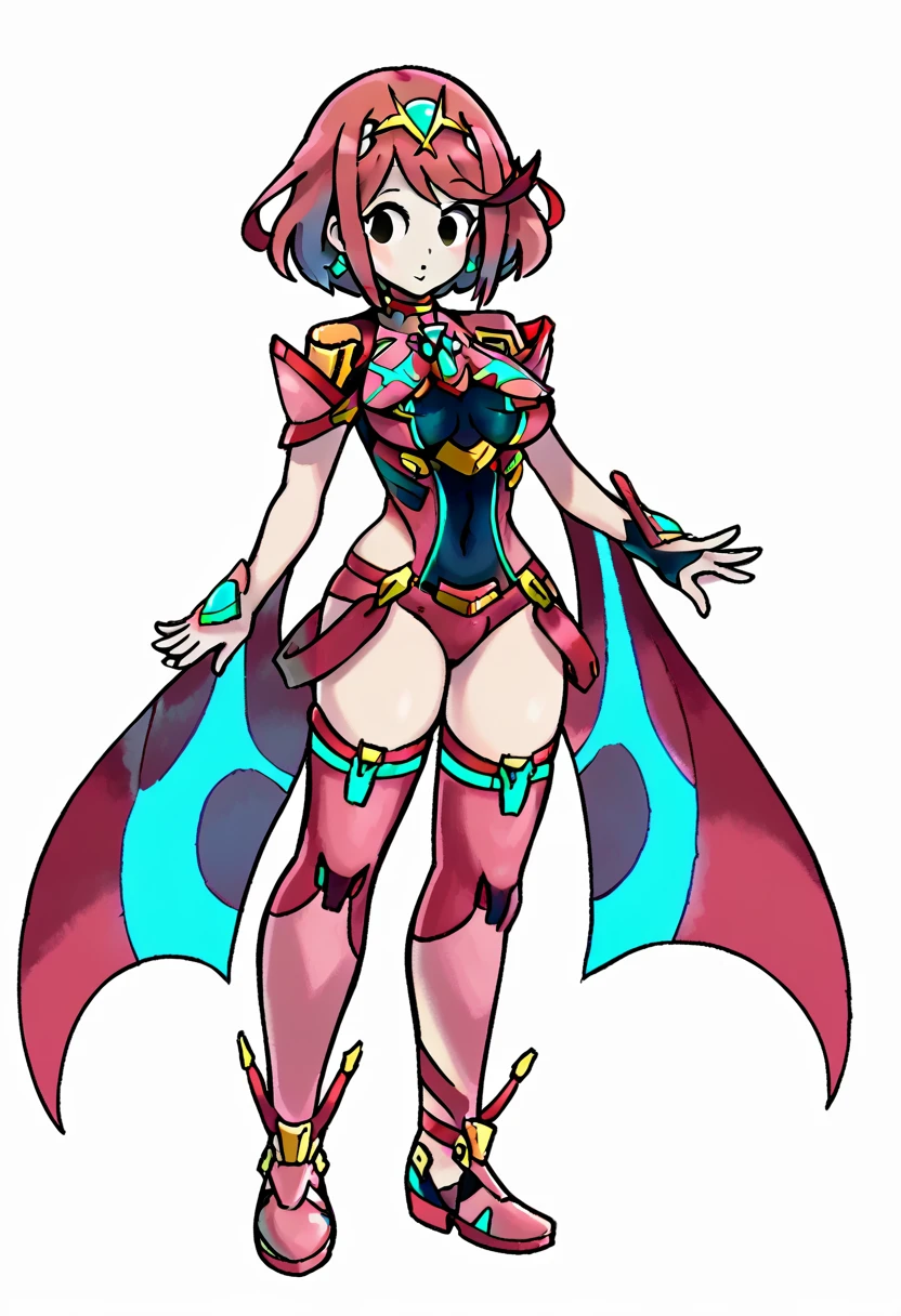 <lora:MarioLuigiStyle-PDXL-10:1.2> score_9, score_8_up, score_7_up, BREAK 1girl, pyra (xenoblade), xenoblade chronicles (series), tiara, solo, black eyes, looking at viewer, full body, simple background, white background