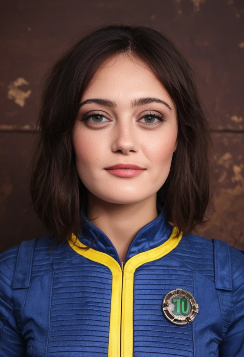 <lora:E114:0.8>, (((E114))), 1girl, portrait, (((real))), score_9, score_8_up, score_7_up, looking at viewer, <lora:Fallout_Vault_Suit:0.8>, fallout vault suit,