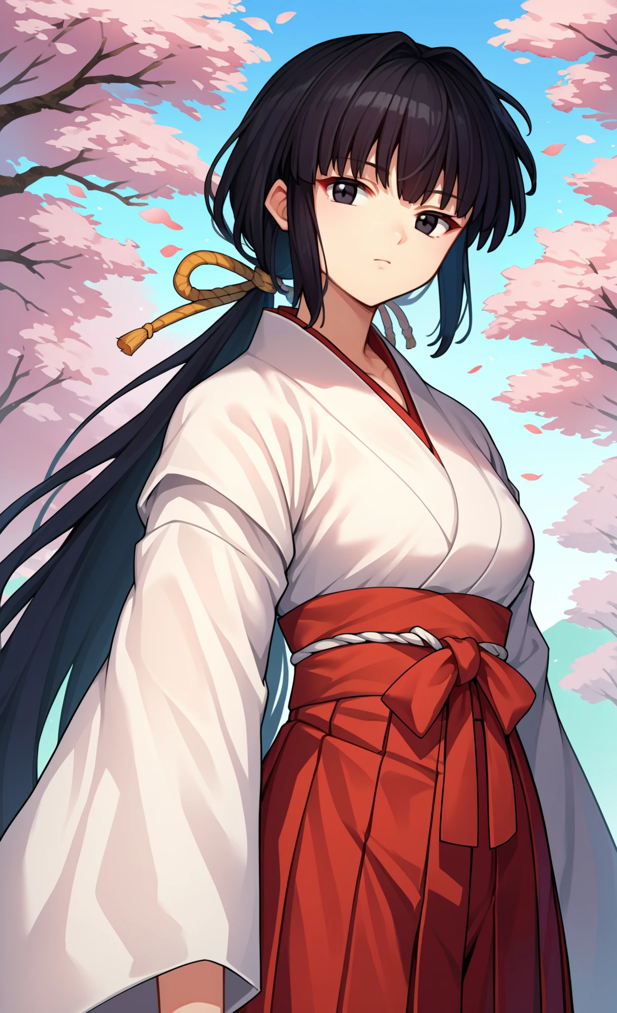 anime artwork,score_9,score_8_up,score_7_up,score_6_up,score_5_up,score_4_up,source_anime,1girl,kikyo, black eyes,black hair,japanese clothes, white kimono, wide sleeves,red hakama,
<lora:PersonalAmi_PonyXL:0.5> <lora:kikyo:1>