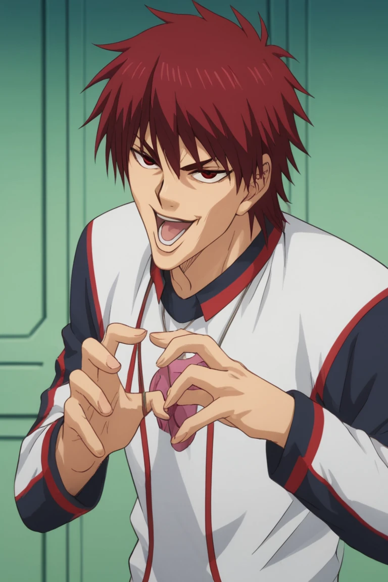 score_9, score_8_up, score_7_up, score_6_up, masterpiece, best quality, amazing quality, best aesthetic, absurdres, intricate details,
 Joey_Chin_B, open mouth, HANDS UP, OPEN HAND, solo, ,taiga kagami, red hair, red eyes<lora:EMS-403084-EMS:1.000000>, <lora:EMS-453896-EMS:0.700000>