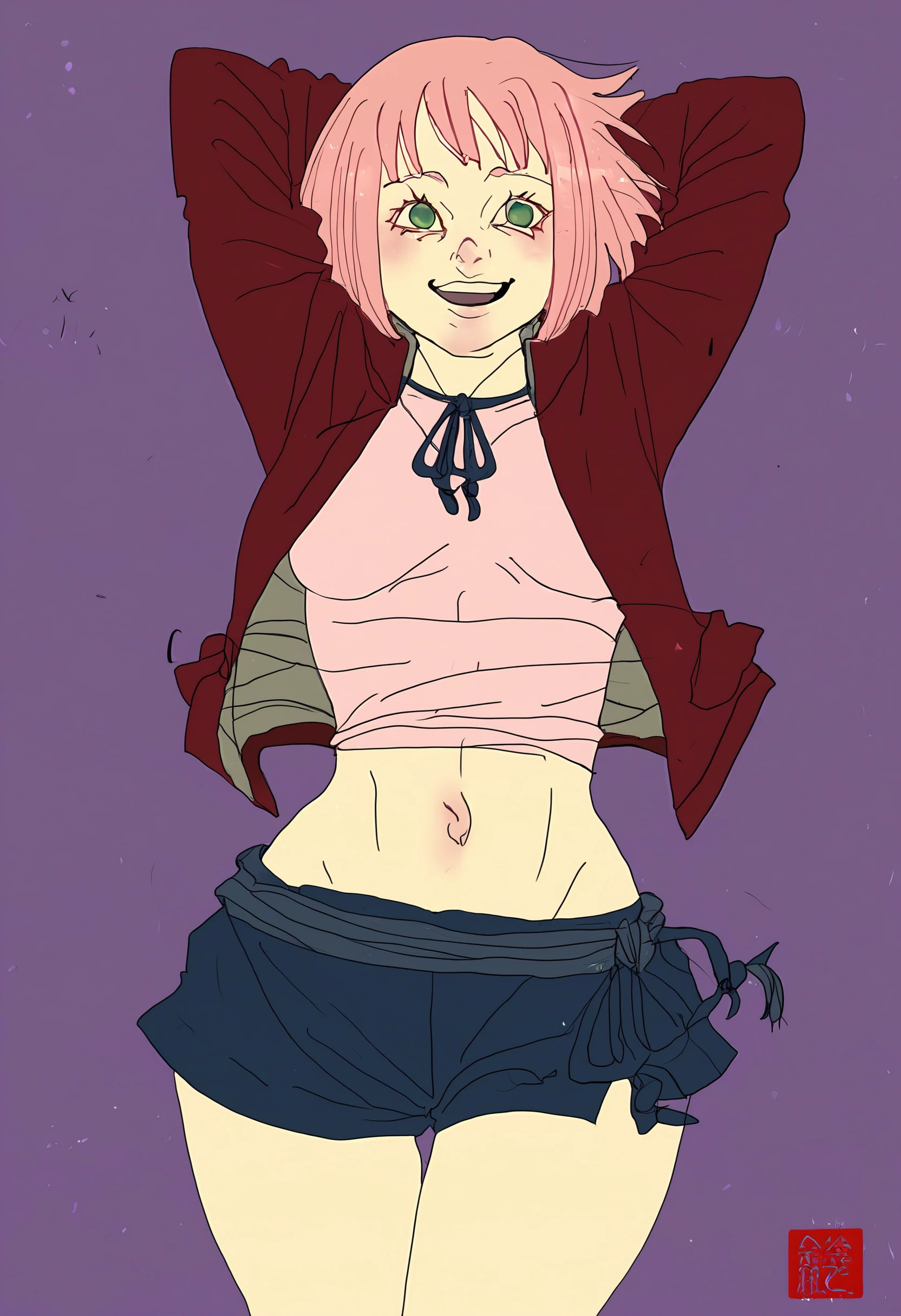 high quality、16km race、anime screen capture、(((NSFW)))、L○ri、l○w length、(((small chest)))、(○besity)、(thick thighs)、(pink hair)、(((wavy hair)))、ah○ge、(Riman)、 (Sh○rt hair)、b○b cut、(dripping sweat)、:d、one eye closed、(m○uth wide ○pen)、((orange eyes))、(V-shaped eyebrows)、white leotard、pink scarf、white knee socks、blue crystal、big ass、(hands on hips)、id○l c○stume、In town、Are standing