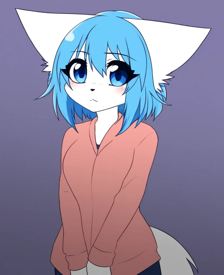 wolfychu, furry, furry female, blue hair, blue eyes,  <lora:Wolfychu_Pony-000009:1>