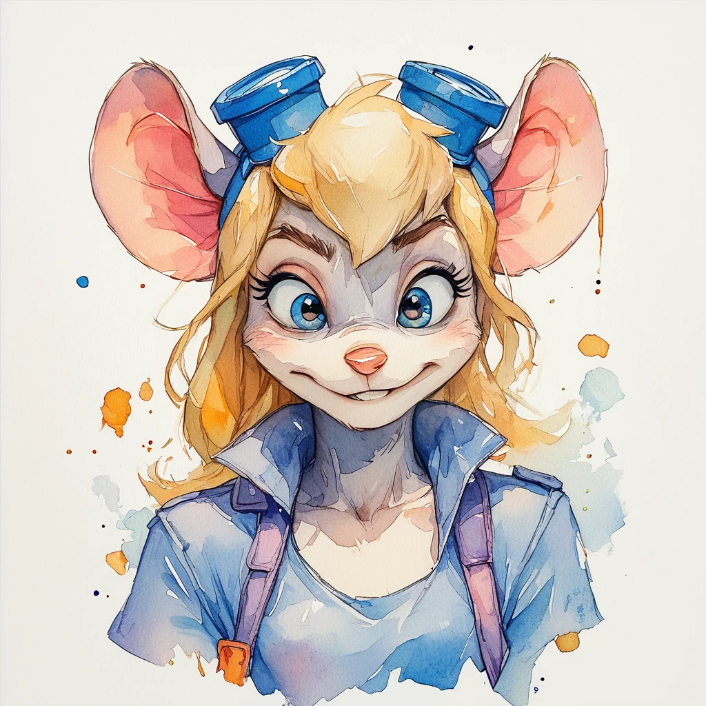 score_9, score_8_up, score_7_up, score_6_up, score_5_up, score_4_up, anthro mouse gadget hackwrench, blonde hair, (Watercolor, Intense colors)