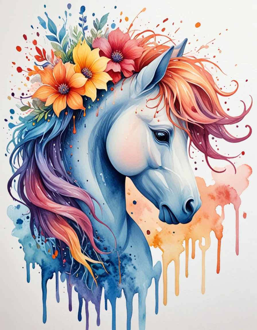 novuschroma65 style horse swirling mane surreal watercolor drip painting with blooms and swirls <lora:novuschroma65 style:1.2> <lora:sdxl_lightning_8step_lora:1>