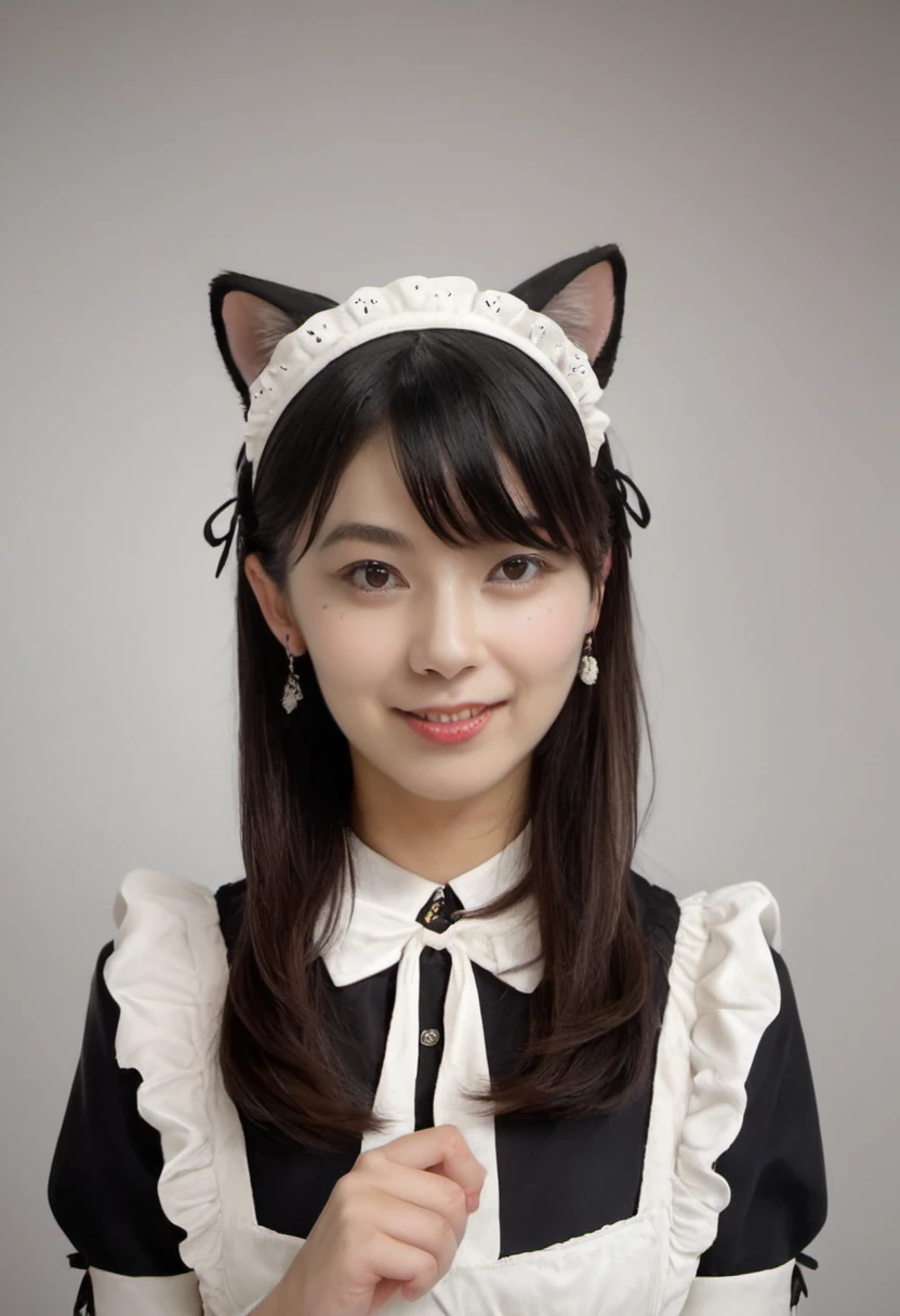 Saya Hiyama, wearing a maid costume with cat ears