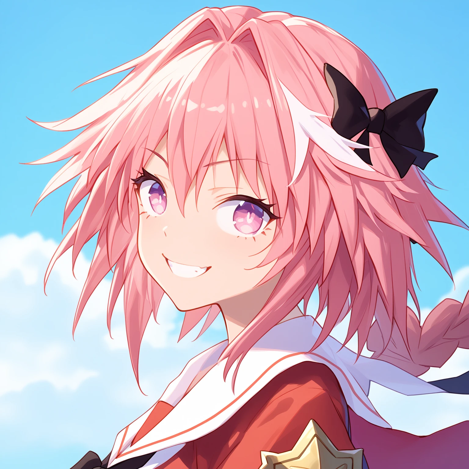 score_9, score_8_up, score_7_up, source_anime,
BREAK
<lora:shiQuan:0.65>, 1girl, solo, astolfo \(fate\), looking at viewer, smile, upper body,