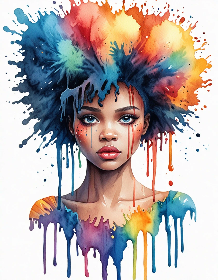 novuschroma65 style african hydropunk princess  dripping watercolor on a white background <lora:novuschroma65 style:1> <lora:sdxl_lightning_8step_lora:1>