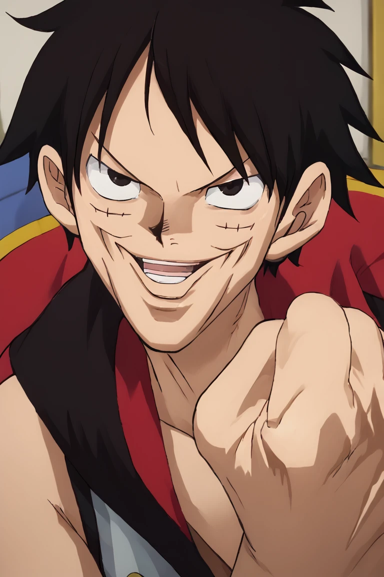 score_9, score_8_up, score_7_up, score_6_up, masterpiece, best quality, amazing quality, best aesthetic, absurdres, intricate details,
Joey_Chin_A, Hand up, LOOKING AT VIEWER, CLENCHED HAND, PORTRAIT, male focus, luffy, black hair, black eyes, scar on face, smile, open mouth<lora:EMS-453890-EMS:1.000000>, <lora:EMS-428783-EMS:1.000000>