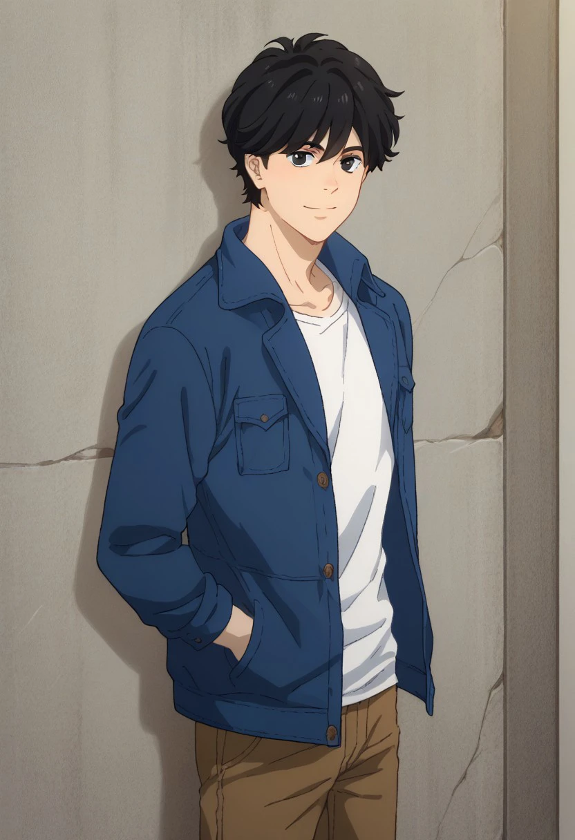 score_9, score_8_up, score_7_up, source_anime, highly detailed, 
eijiokumura, 1boy, male focus, solo, black hair, jacket, pants, hands in pockets,
sweater, brown pants,  looking at viewer, standing, 
shirt, blue jacket, short hair, red sweater, white shirt, black eyes, upper body, smile,
outdoor,