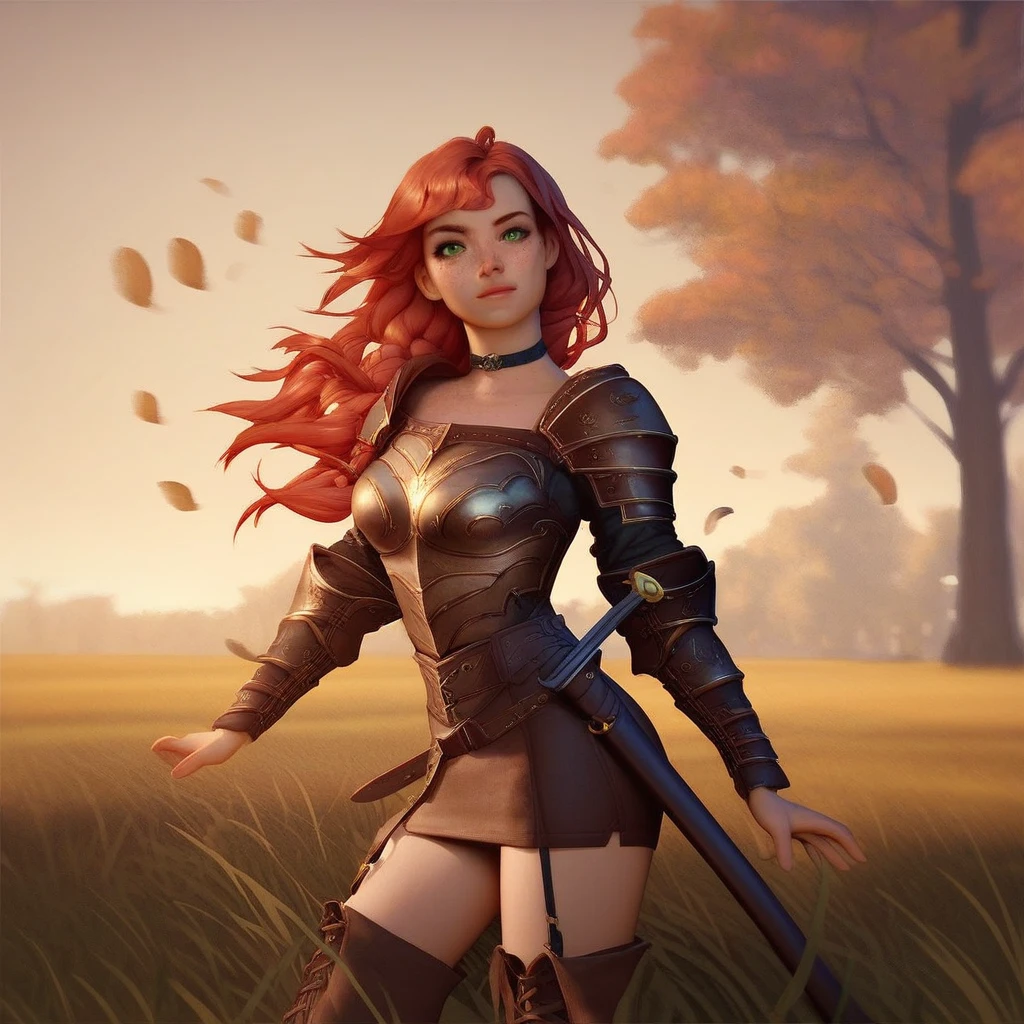 seed=3690828175 --cfg=8 --strength=0.4 ((redhead ahri)). ((8k resolution)). ((ultra realistic by Jeremy Mann and Rembrandt)). ((natural lighting)). ((volumetric lighting by Marton Bobzert)). ((super wide angle)). high detail. sharp focus. ((photorealistic by Ed Blinkey)). messy hair bun. makeup. ((small)). oiled skin. tanned skin. (waist chain). cowboy_pose, ((arms crossed)). breeches. choker. ((clever smirk)). coat. ((oak_forest)). ((running))