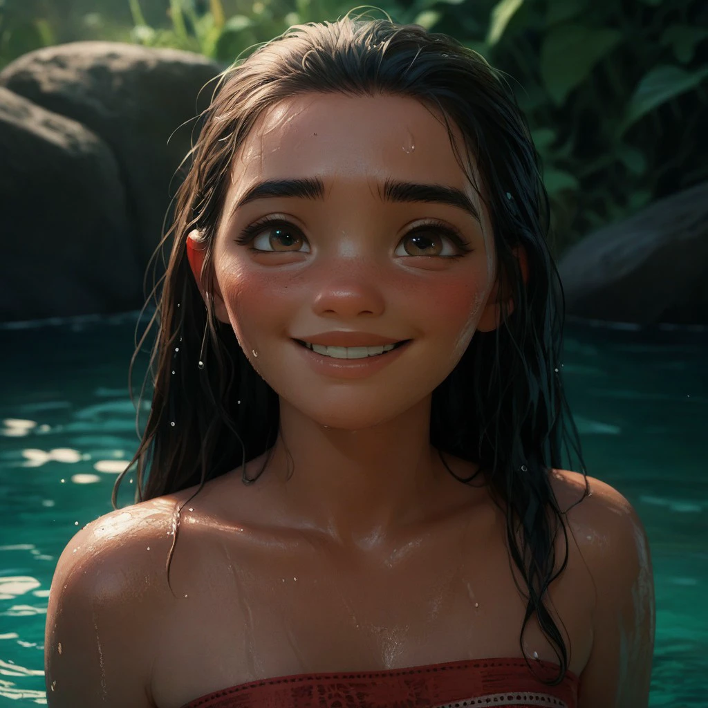 score_9, score_8_up, score_7_up, score_6_up, score_5_up, score_4_up, Moanam, in shallow water, seductive smile, blushing, solo, wet