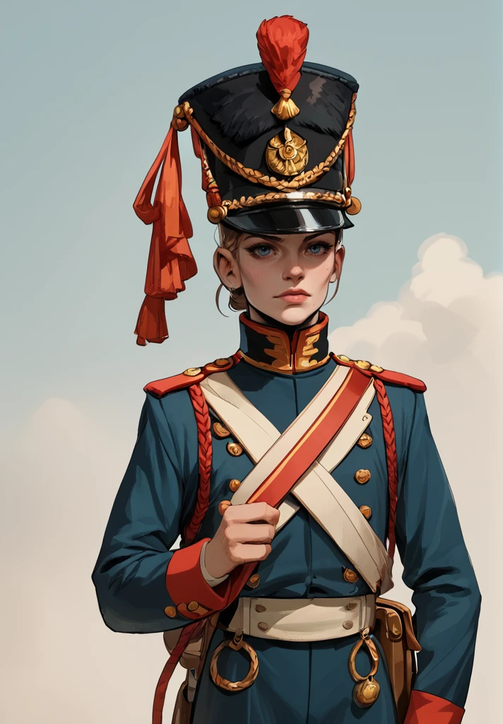 1girl, <lora:Grenadier:1> grenadier, hat, uniform, military uniform <lora:sxz-hades-pdxl:1> hds style,, score_9, score_8_up, score_7_up, score_6_up, score_5_up, score_4_up, BREAK