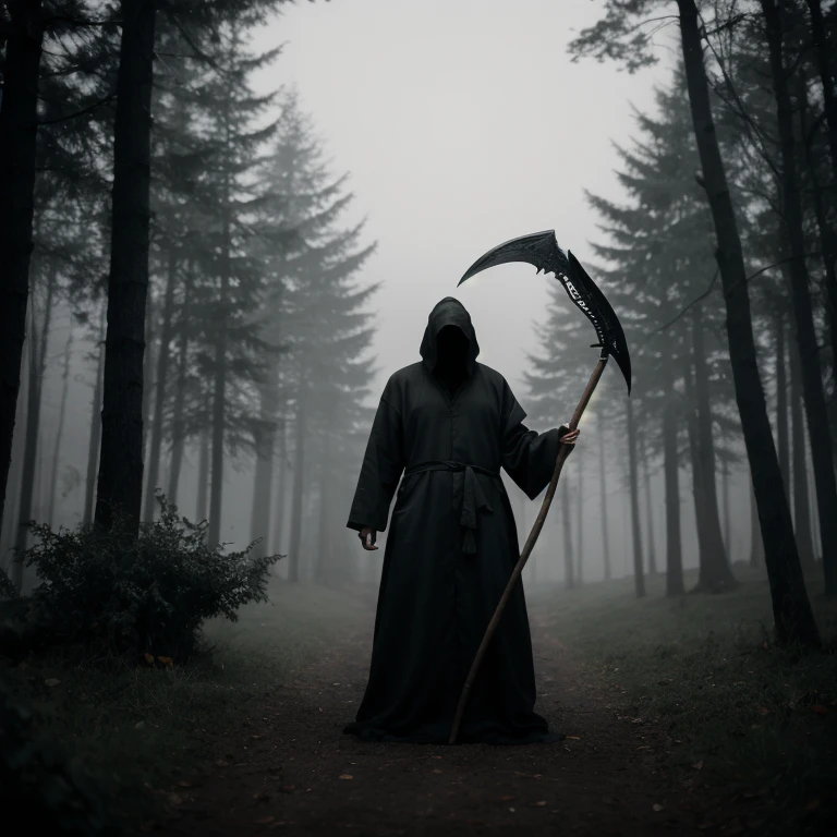 UHD, 4k, ultra detailed, cinematic, a photograph of  <lora:Grim Reaper style SD1.5:1>
Grim Reaper a man in a hooded robe holding a scythe, horror movie themed, sharp, detailed, epic photography, artistic, creative, dramatic light, cinematic style, film style, Grim Reaper style, solo, 1boy, holding, standing, monochrome, weapon, male focus, hood, cloak, hood up, scythe, hooded cloak, fog, holding scythe, 1other, robe
, epic, beautiful lighting, inpsiring