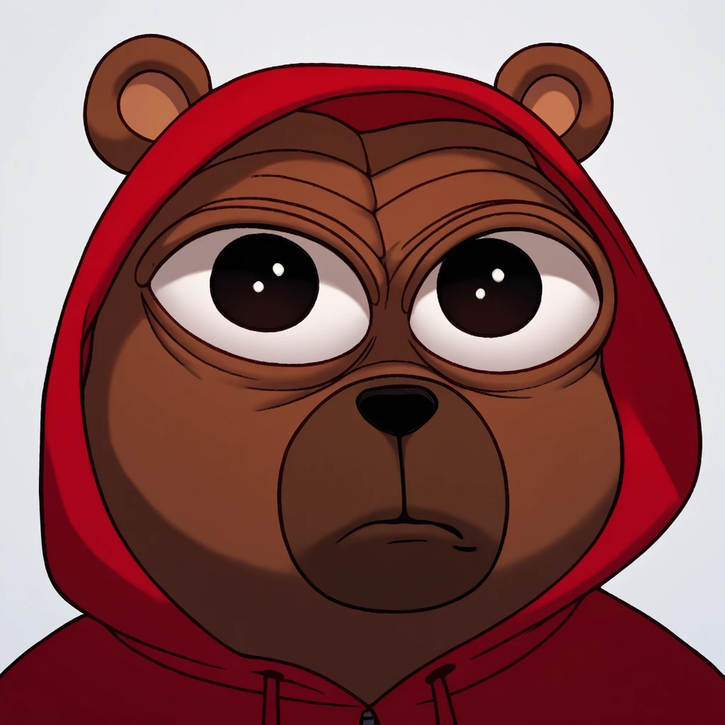  score_up_7,score_up_8,((bobo, bear character, a cartoon bear, red hoodie,  boy)),  close up, ((enormous eyes)), looking suspicious
