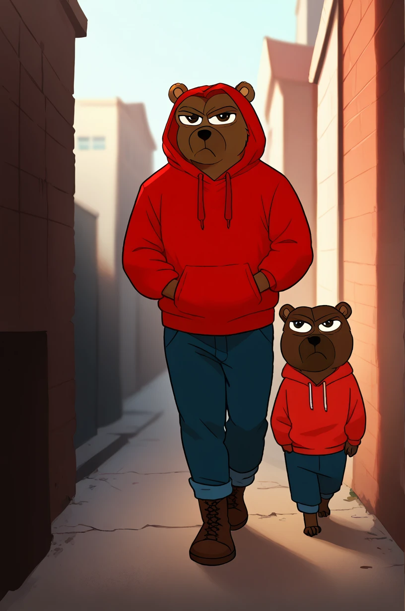  score_up_7,score_up_8,((bobo, bear character, a cartoon bear,serious,   boy, red hoodie )), walking down dark alley, hoodie over head, looking dangerous

CT, masterpiece, cinematic lighting,  golden hour, 