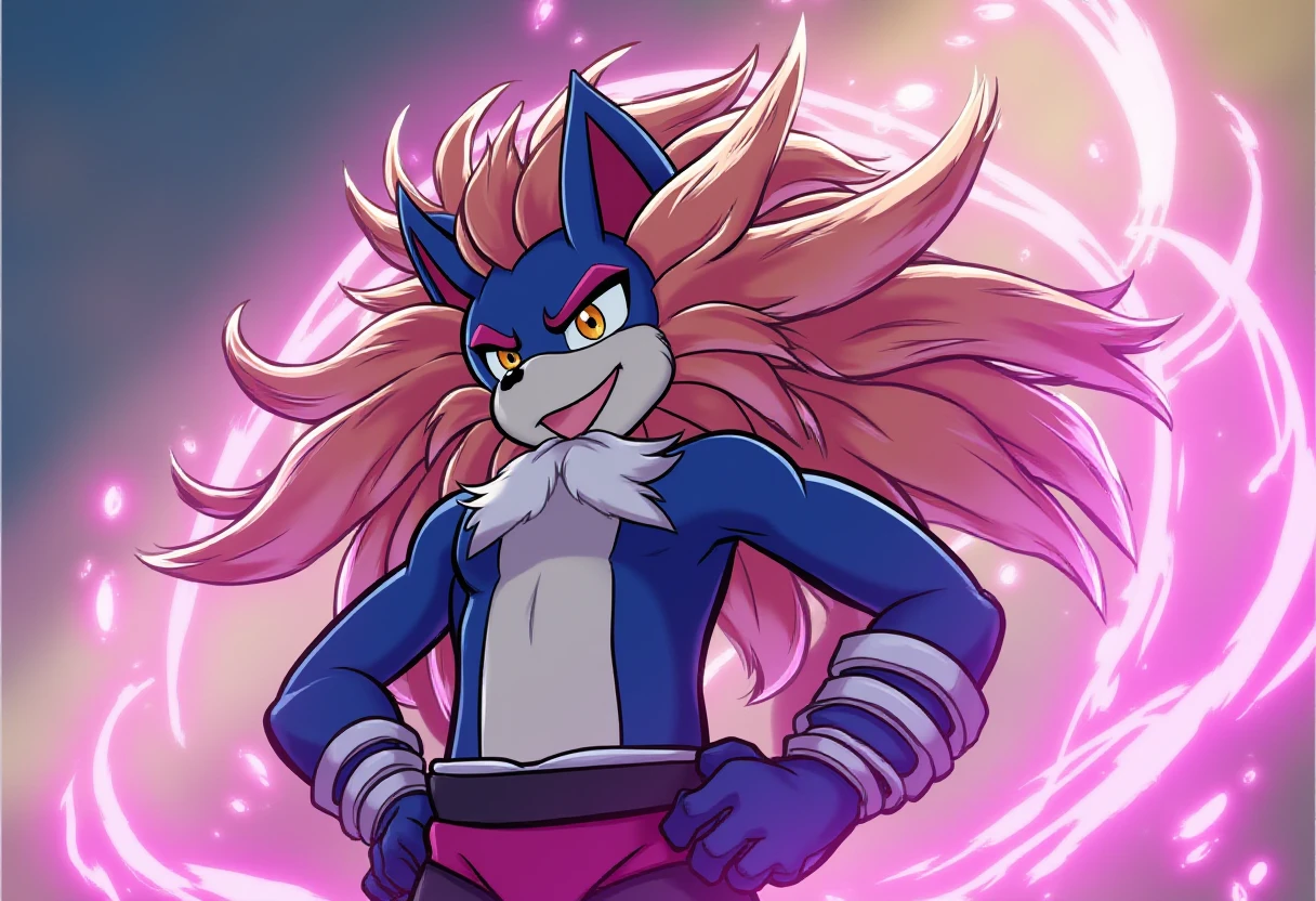 a illustration of an anthropomorphic hero of many battles zacian in fuchihana style, complex gradient background