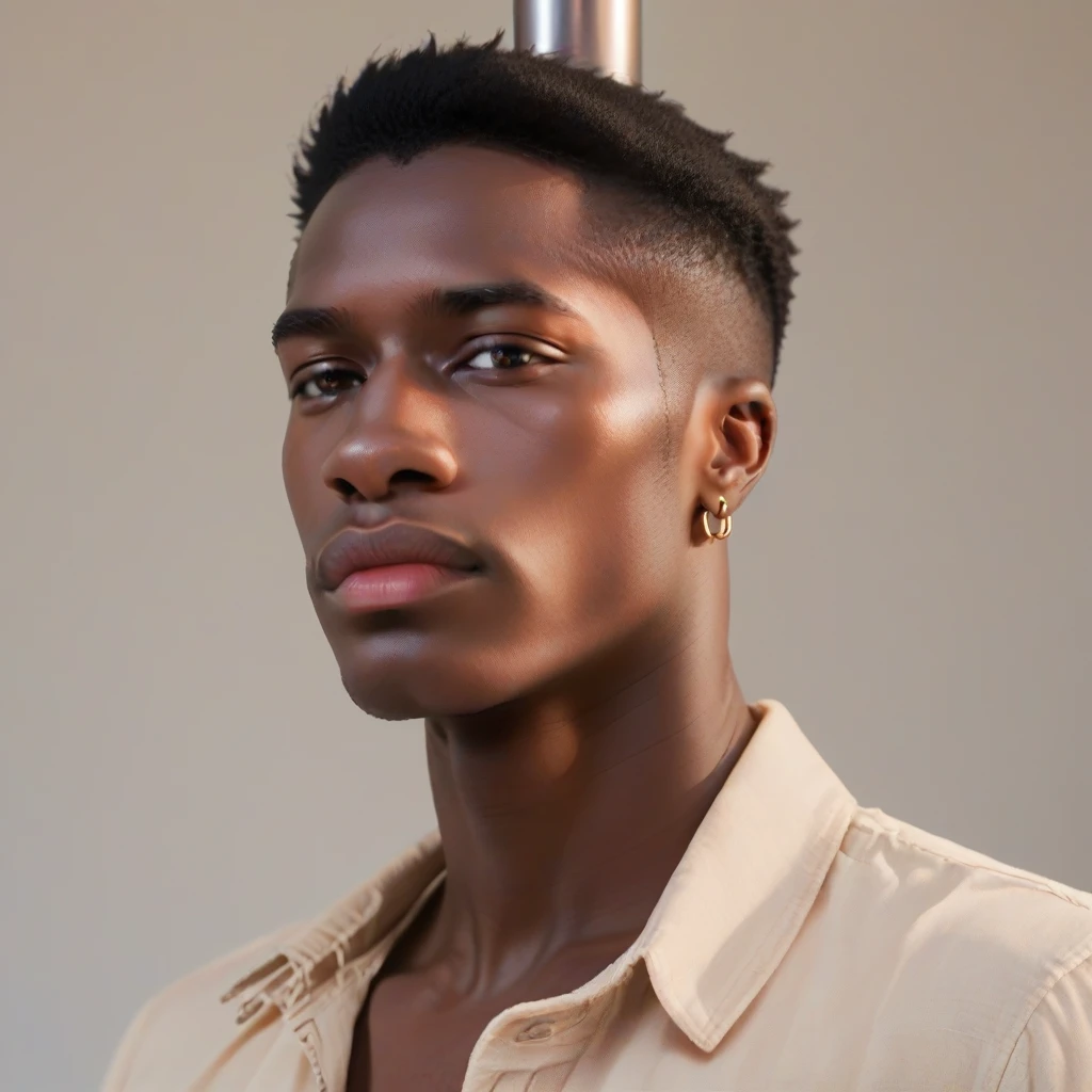 score_9, score_8_up, score_7_up, rating_safe, bif, 
mukasakakonge, a close up face of a male model, a man with a shirt and tie is leaning against a pole,  Mukasa Kakonge, 1boy, male focus, realistic, solo, jewelry, earrings, dark skin, black hair, dark-skinned male, jacket
<lora:mukasakakonge.v2.chr.ponyXL_epoch_3:0.9>