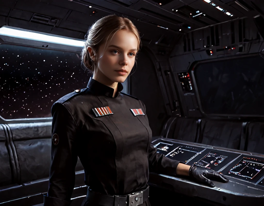 score_9, score_8_up, score_7_up, juno-eclipse, star wars, solo, gloves, spacecraft interior, 1girl, belt, Imperial uniform, shirt, upper body, realistic, Imperial, Imperial-Tech, dark walls, scenery, futuristic, science fiction
 <lora:SW_Juno_Eclipse_r1:.7> <lora:SW_Imperial_Style:1>