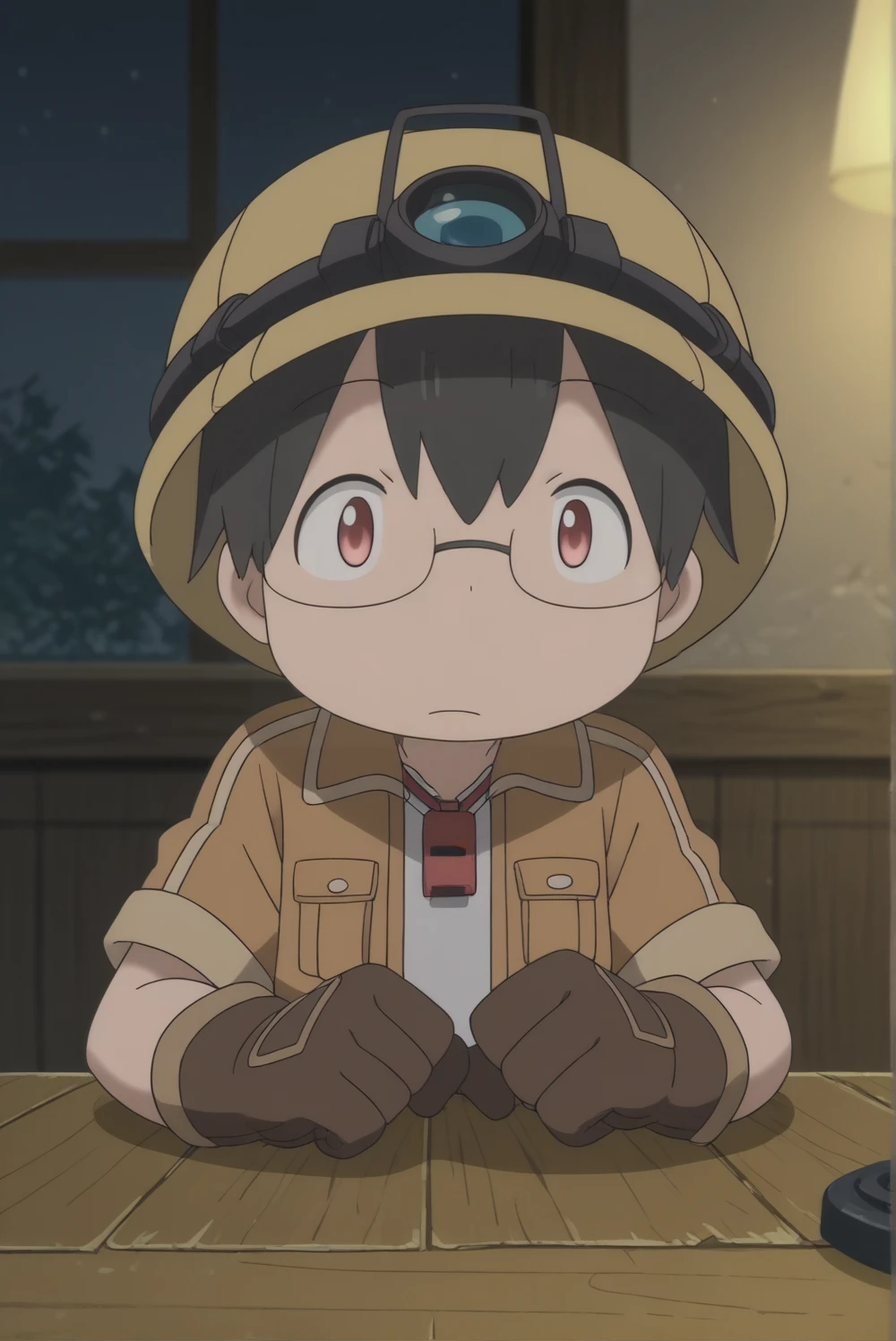 score_9, score_8_up, score_7_up, anime screencap, anime coloring, Shiggy,  gloves, headlamp, helmet, jacket, whistle, whistle around neck, glasses  <lora:Made_in_abyss-Shiggy-PDXL-rnd89:0.8>