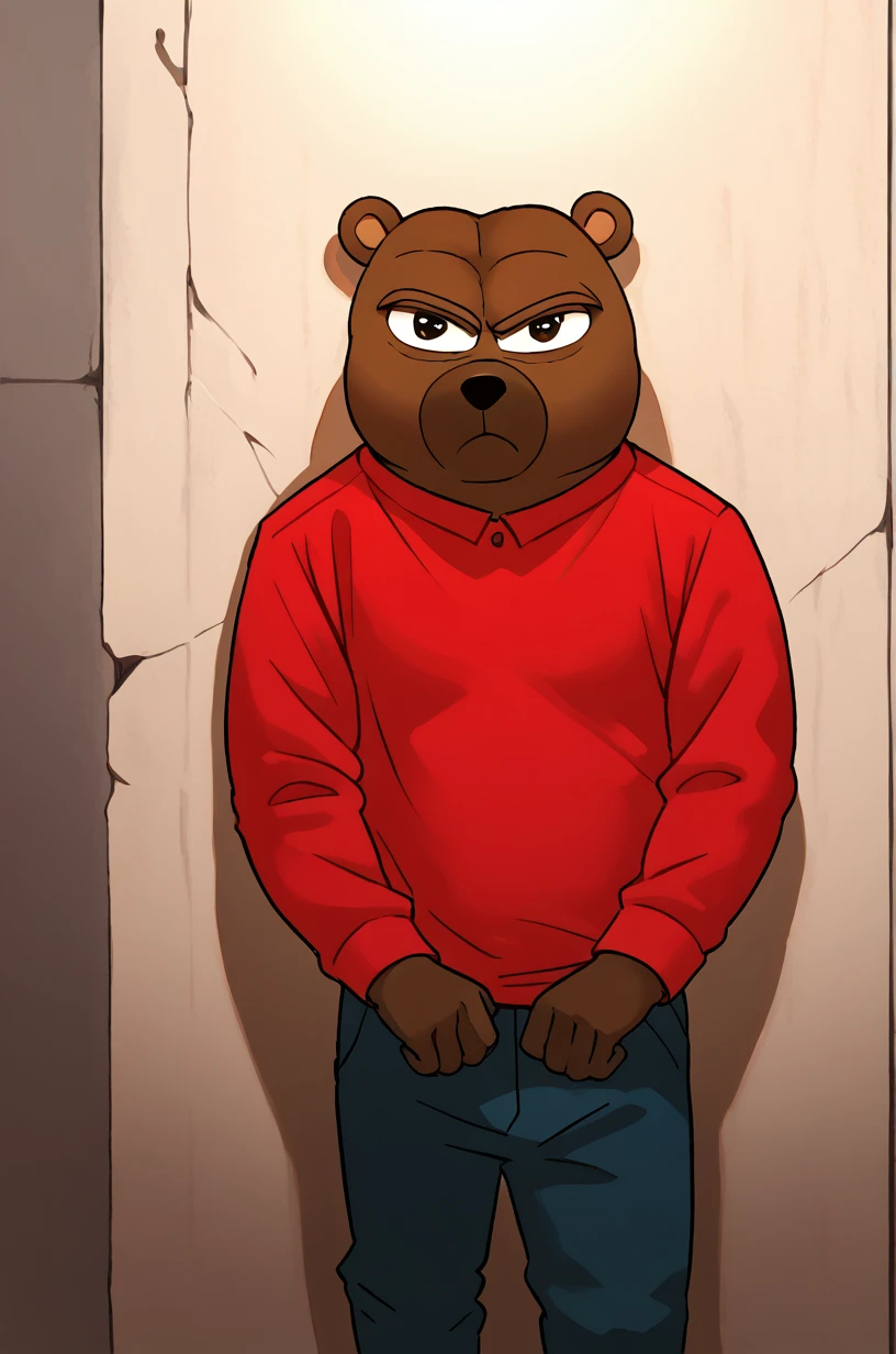  score_up_7,score_up_8,((bobo, bear character, a cartoon bear,serious,   boy, red shirt)),  (looking at viewer, standing resting towards wall), saluting the viewer

CT, masterpiece, cinematic lighting,  golden hour, 