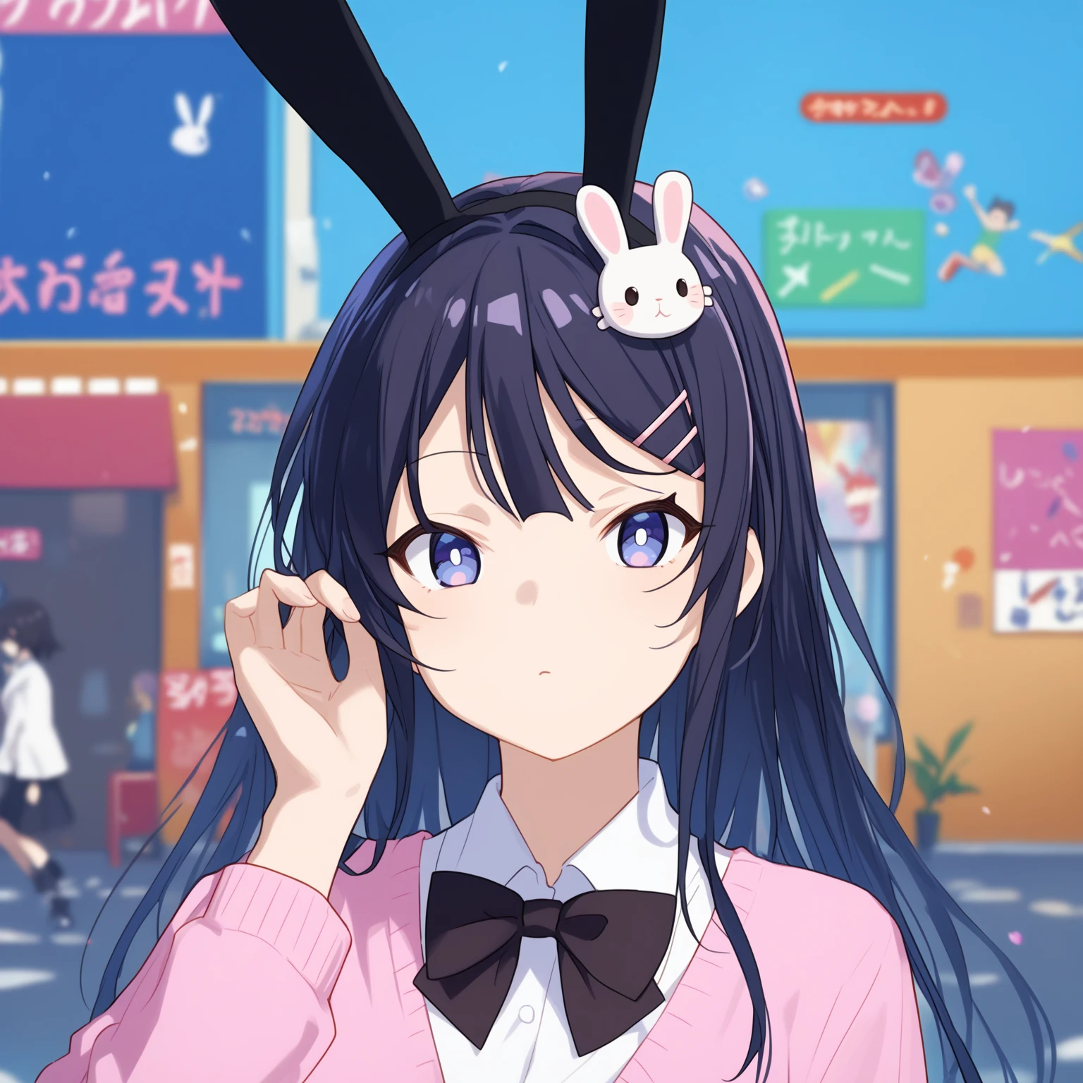 score_9, score_8_up, score_7_up, source_anime,
BREAK
<lora:shiQuan:0.5>, 1girl, solo, <lora:sMai:0.5> sakurajima mai, hairclip, black bowtie, rabbit hair ornament