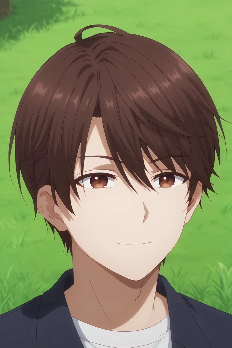 score_9, score_8_up, score_7_up, source_anime, rating_safe, , , , depth of field, 1boy, solo, male focus, <lora:yuuta_kadowaki_pony:0.88>, yuuta_kadowaki, brown hair, brown eyes, short hair, bangs, hair between eyes, straight-on, full body, grass, tree, midnight, lying, on back, half-closed eyes, smile, , <lora:sdxl_lightning_8step_lora:1>