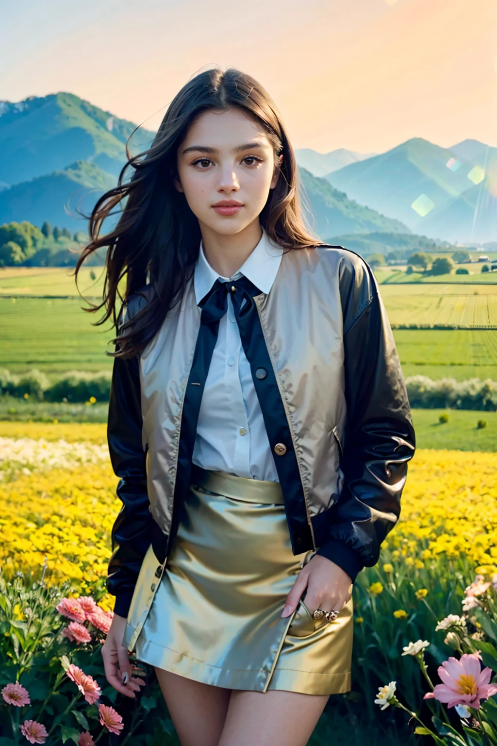  a photograph of (1girl, 21 years old, slight smile), <lora:ZH_ORodrigo_v1SD15:1>, zh_orodrigo, solo, realistic, brown eyes, black hair, looking at viewer, wearing (jacket, button shirt, and pencil skirt)