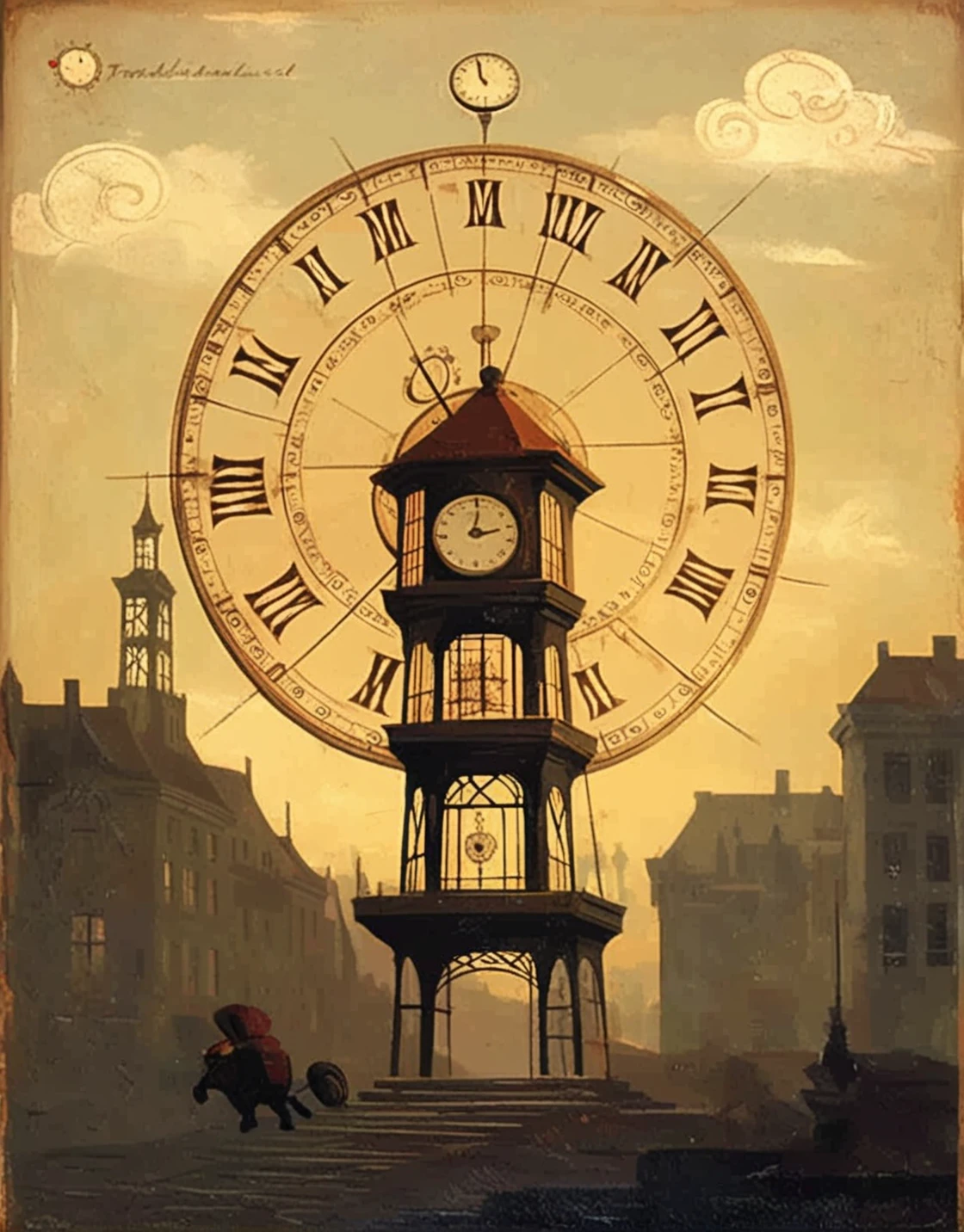 <lora:PetrusVanSchendel_pony_v1:1> 'Timeless floating clock tower with magical timekeeping. ' by van schendel petrus in 1888, torches
genre painting \(genre\)
romanticism \(style\), score_9, score_6_up, score_7_up