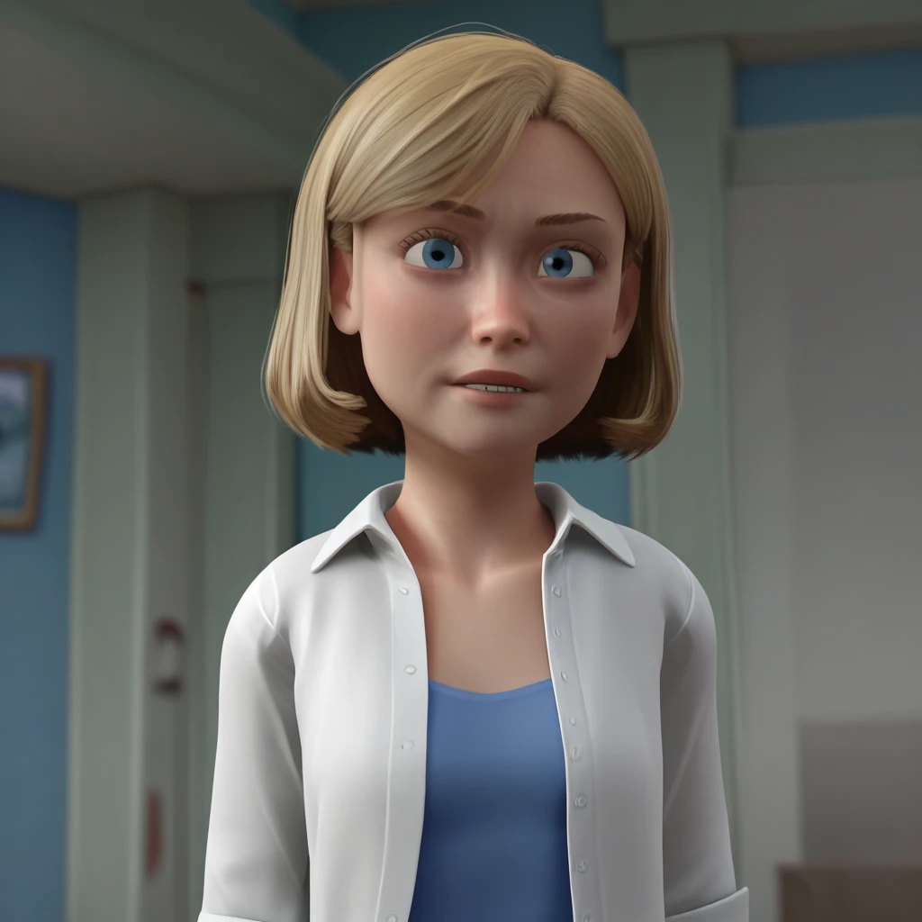 score_8_up, BREAK, 1girl, solo, msdavis, blonde hair, short hair, blue eyes, blue top, white shirt, open shirt, upper body,  <lora:MsDavis_ToysStory_PXL_Leaf1_r1:1>, 3d,