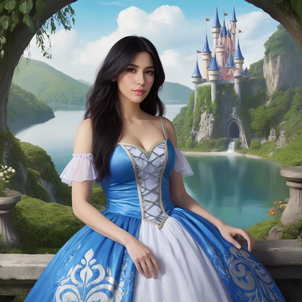 concept art half body photo of a woman,k1mk4rd, wearing a fairytail dress, at fairy land, looking at viewer,  <lora:kimk2014:.9> . digital artwork, illustrative, painterly, matte painting, highly detailed