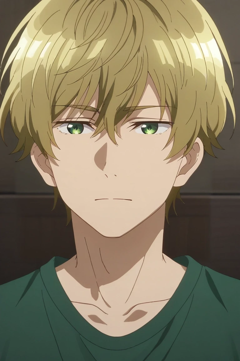 score_9, score_8_up, score_7_up, , rating_safe, , anime screencap, , official style, , , 1boy, solo, male focus, <lora:takahiro_mizusawa_pony:0.9>, takahiro_mizusawa, blonde hair, green eyes, short hair, bangs, hair between eyes, , , <lora:sdxl_lightning_8step_lora:1>