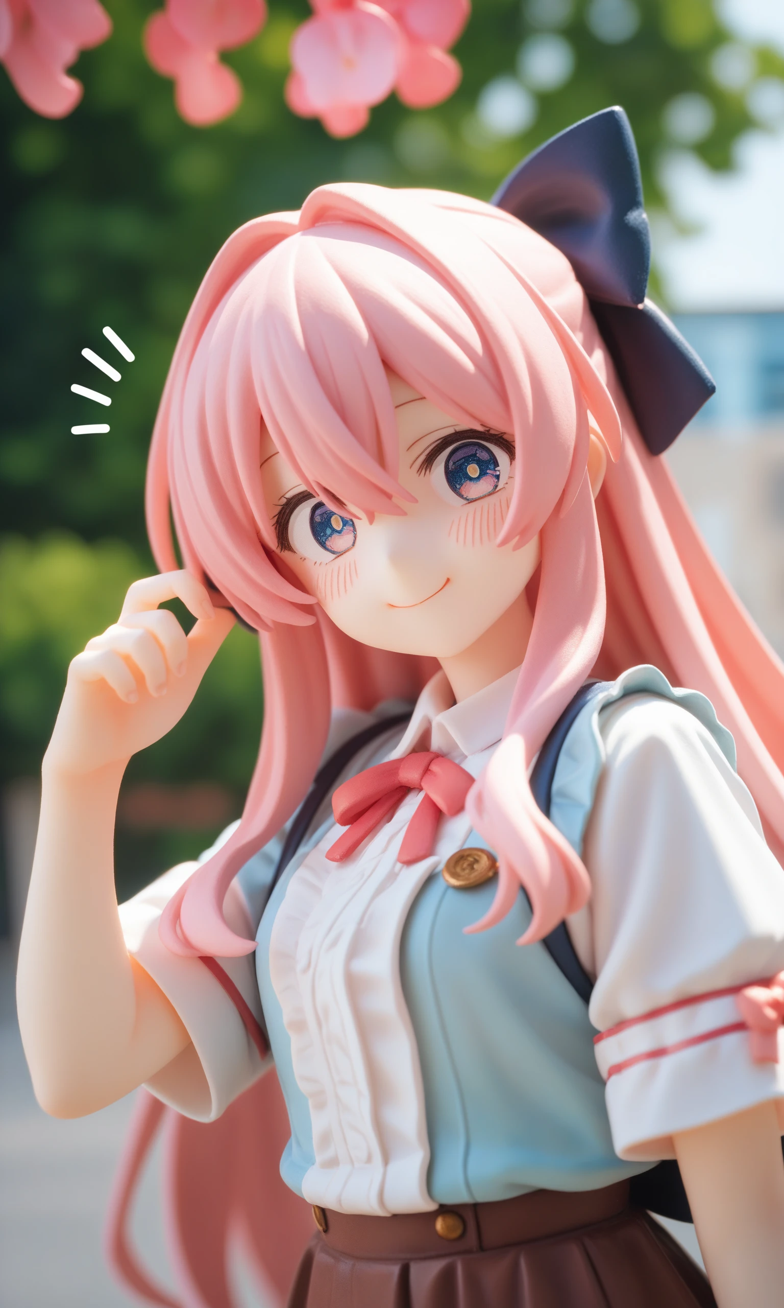 score_9,score_8_up,score_7_up,source_anime,photo background,the real background,
:3,solo,1girl,pink hair,hair bow,bow,hair intakes,closed mouth,looking at viewer,hair between eyes,notice lines,sidelocks,ribbon,smile,blush,hair ribbon,