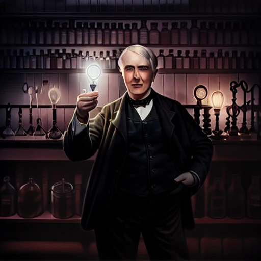 holding a light bulb, light bulb, Thomas Edison