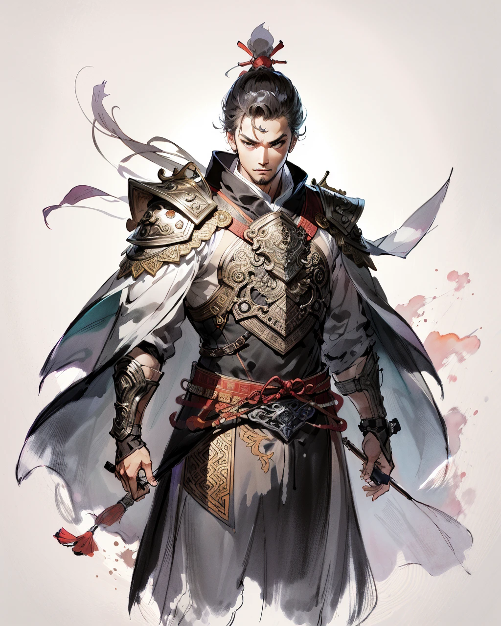 best quality,masterpiece,highly detailed,ultra-detailed, 
1boy, armor,chinese clothes,cloak,chinese ink painting,splashing ink,
  <lora:Chen-Uen:1> é­å, chen-uen