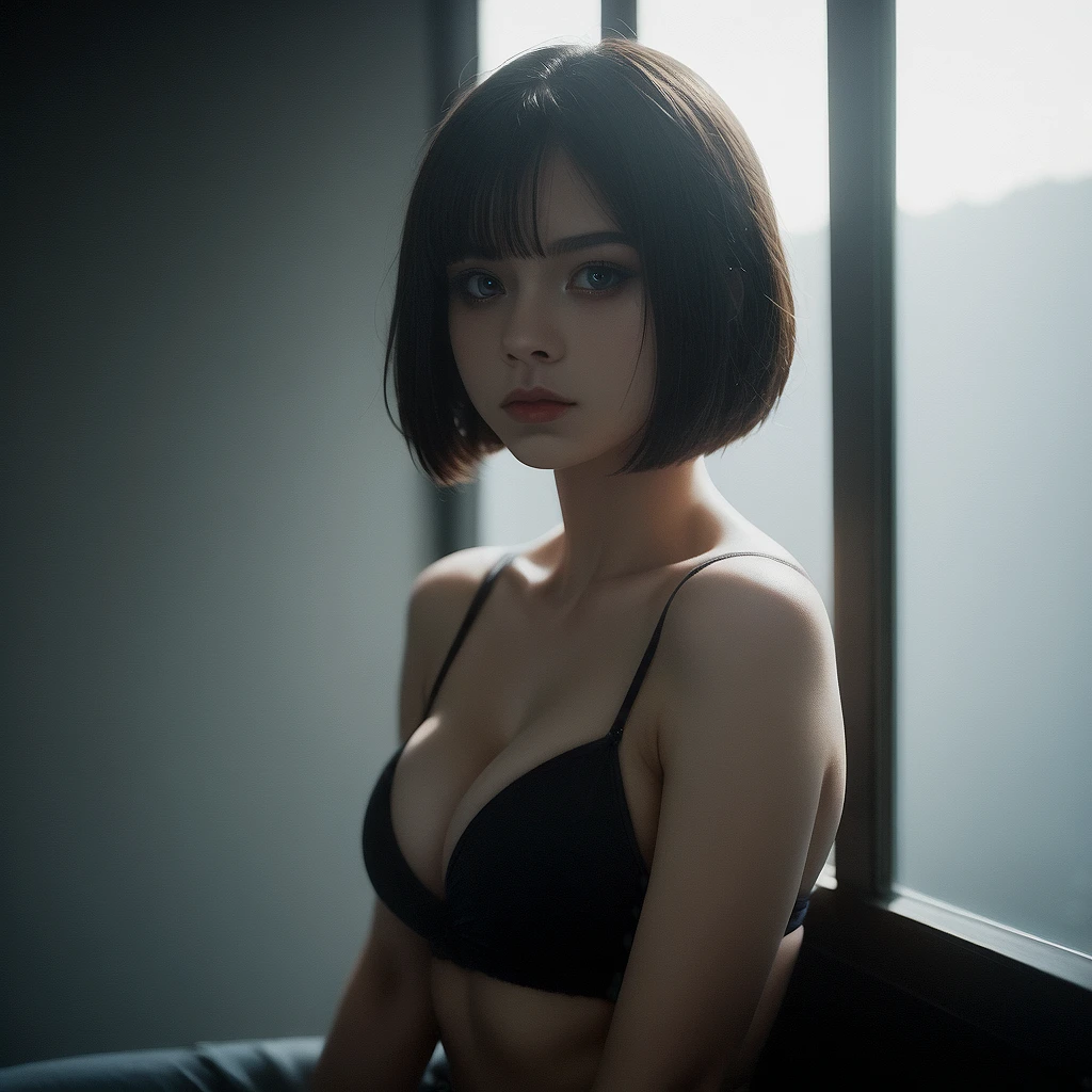 score_9,score_8_up,score_7_up,film_grain,cinematic,cinematic_light,((rough_skin,realistic skin)),(freckles:0.6),volumetric_lighting,vivid_colours,rembrandt_lighting,
from_side,
1girl,sitting_on_windowsill,
perfect_face,oval_face,heavy_makeup,bob_cut,against_window,moonlight,large_breasts,cleavage,sexy pose, dramatic lighting, steam , sexy view , (unique pose),glowing, neon, full body view, ((dramatic angle)), ((unique perspective)), wide view, Expressiveh,