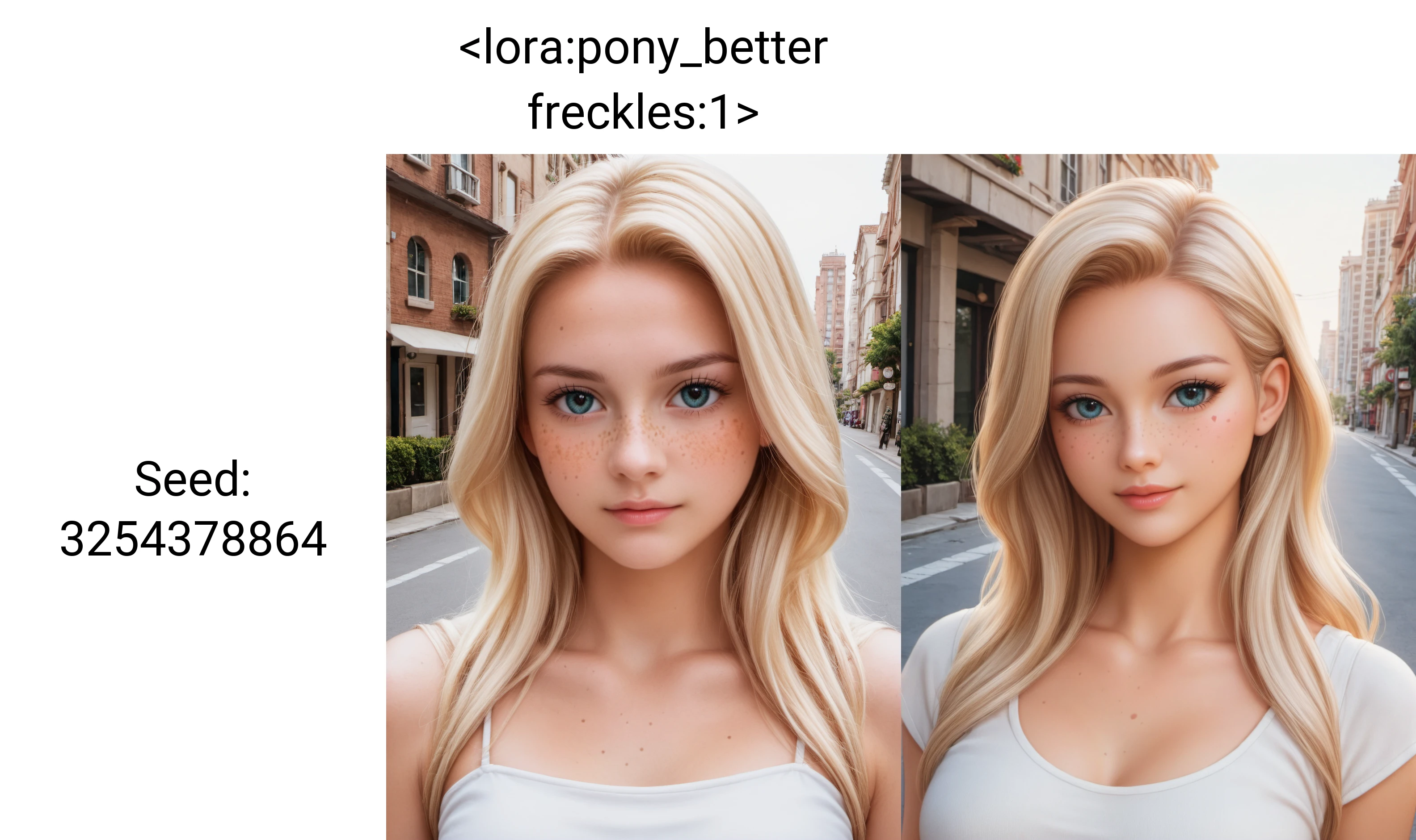 score_9, score_8_up, score_8, a close-up portrait, a woman, with freckles, girl, long flowing blonde hair, relaxed, white top, look at camera, beige skirt, pretty face, detailed beautiful eyes, minimalist, clothes, streets, downtown, Europe, city, on the sidewalk, next to a parc and a street, close-up, chill vibe, peaceful, golden hour, comfort, lo-fi, soft, cozy, cottage core, aesthetic, dreamy, good vibes, golden ratio, canon 5D Mark IV, photography <lora:Pony_DetailV2.0:1> <lora:pony_better freckles:1>