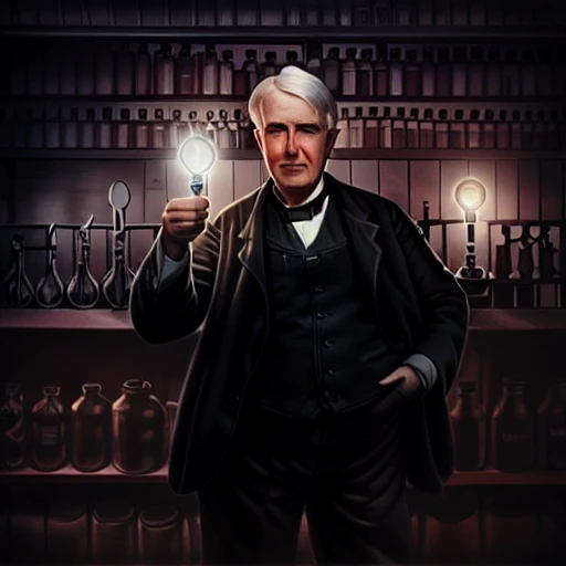 holding a light bulb, thomas edison, light bulb