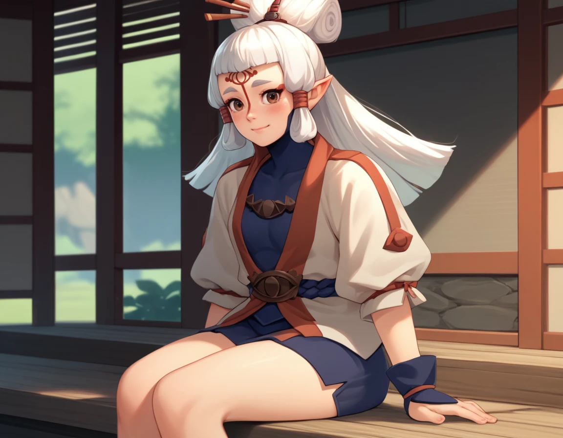 <lora:Paya (Zelda):1>, paya (zelda), sheikah, 1girl, sitting, closed mouth, smile, blush, score_9, score_8_up, score_7_up, source_anime,