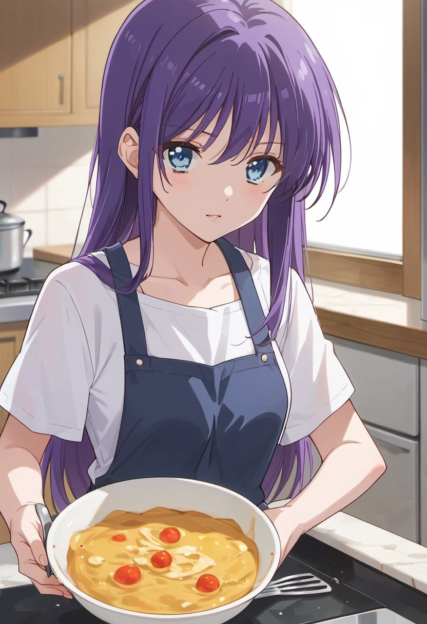 score_9, score_8_up, score_7_up, source_anime,ao horie, purple hair, long hair, blue eyes, 1girl, solo, cooking