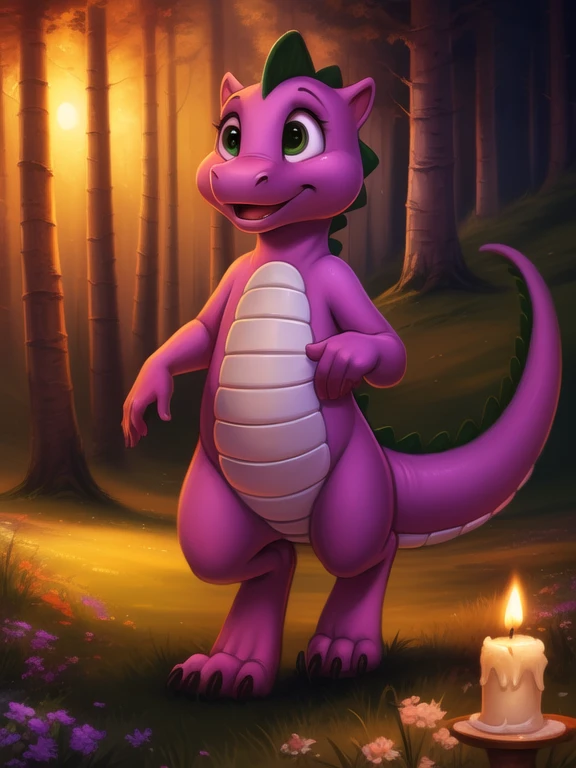 <lora:MyLittleSpike:1> MyLittleSpike, dragon, green eyes, purple skin, purple scales, (chibi)
[ large window, (nature), forest, grass, day shining, clouds, flowers, blanket, blue pillows, candles, bed, pillows, ] (walking )
 (beautiful, aesthetic, perfect, delicate, intricate), masterpiece, digital drawing, best quality,    
[by personalami], by smitty g, [[[by Foxovh]]], [[by Ross Tran]]