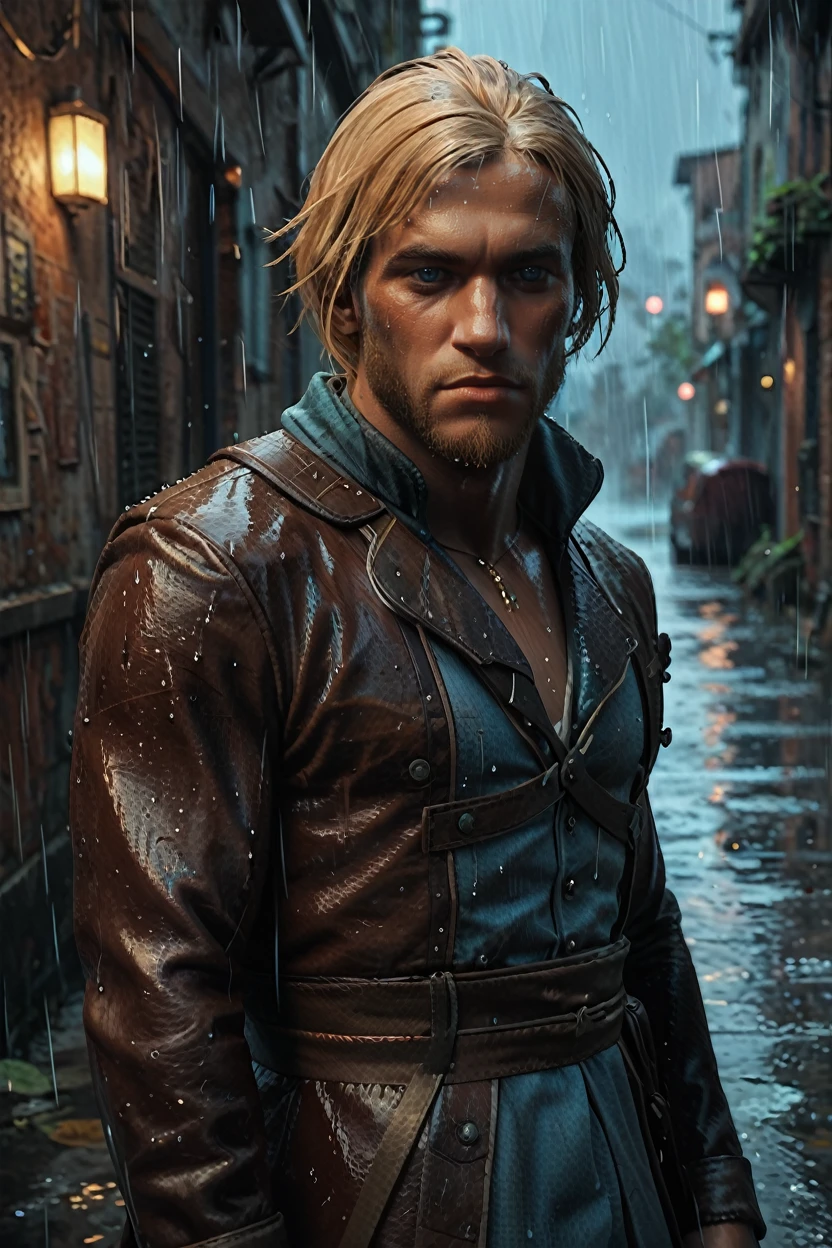 score_9, score_8_up, score_7_up, score_6_up
<lora:ACEdward:1.0>
ACEdward, 1boy, blonde hair, blue eyes, beard, looking at viewer, standing in the rain, dark alley, cowboy shot