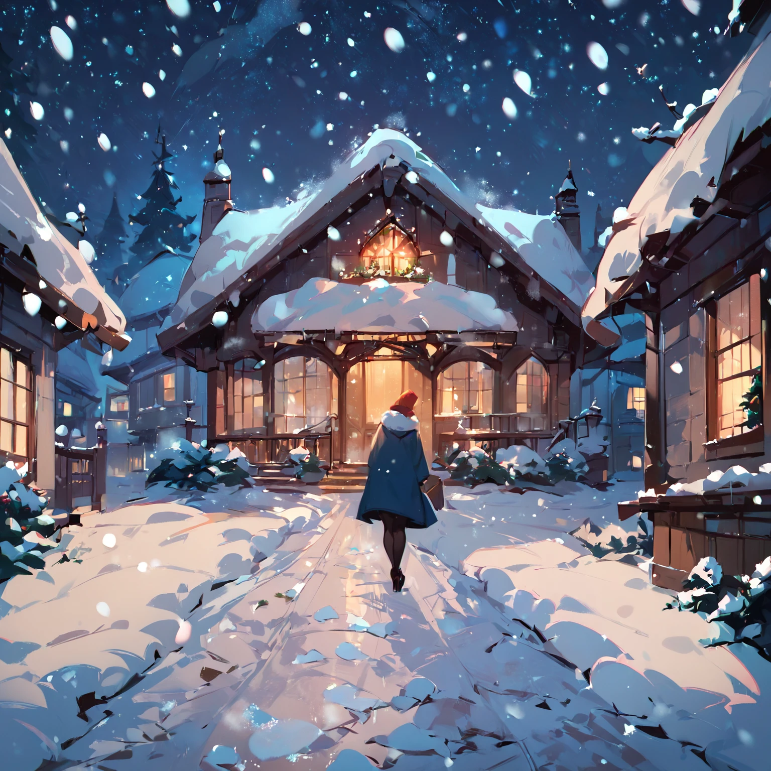 1girl, snow, snowing, town, night, <lora:Snowbound-Pony:1>, snowbound, BREAK score_9, score_8_up, score_7_up, best quality, masterpiece, 4k, prefect lighting, very aesthetic, zPDXL2