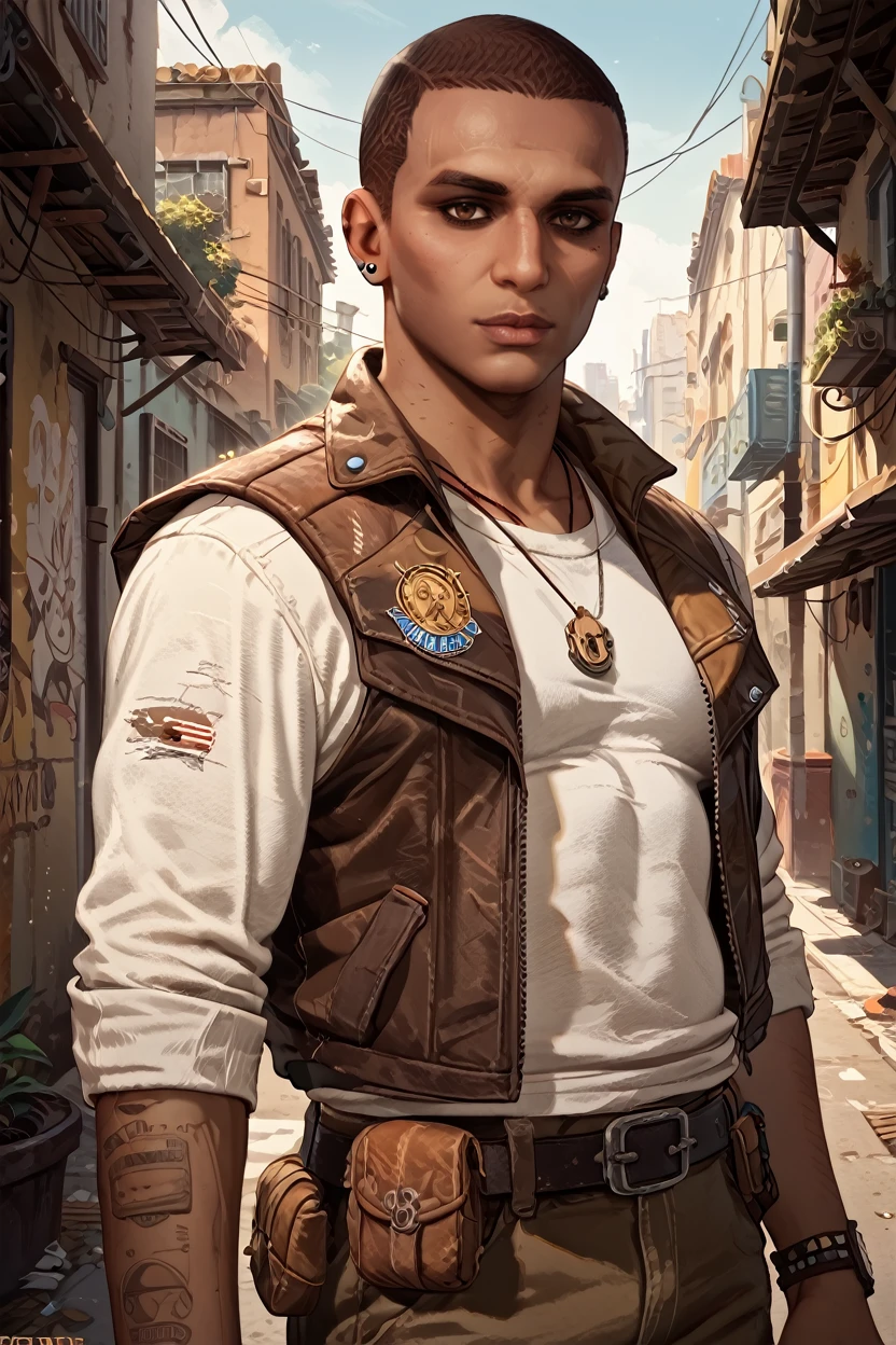 score_9, score_8_up, score_7_up, score_6_up
<lora:ACBayek:1.0>
ACBayek, 1boy, brown hair, brown eyes, buzz cut, looking at viewer, Gritty urban shoot in a back alley, model surrounded by urban decay