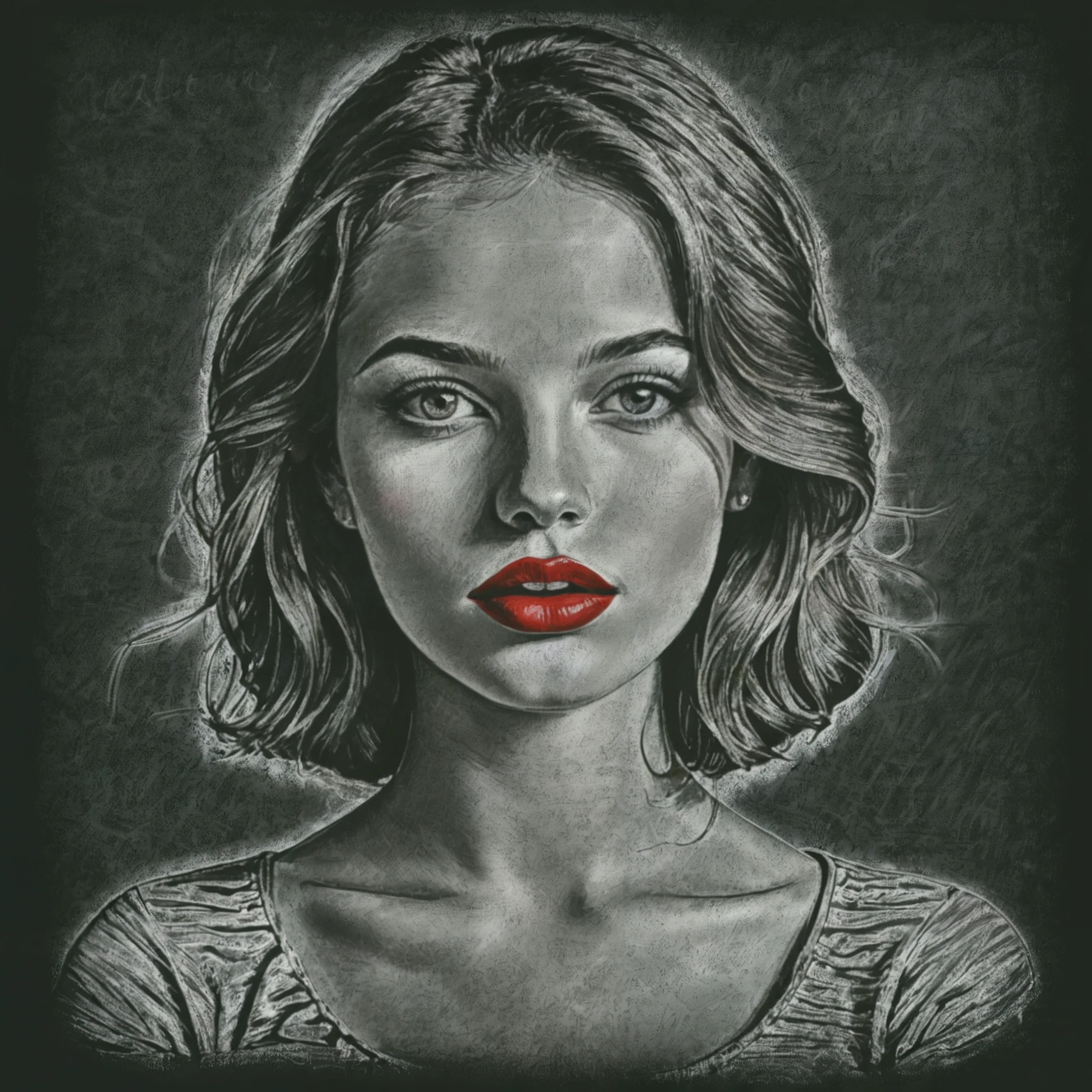 A pretty girl. Red lips.

Chalkboard drawing.

<lora:Chalkboard01-03_CE_SDXL_64:0.9>