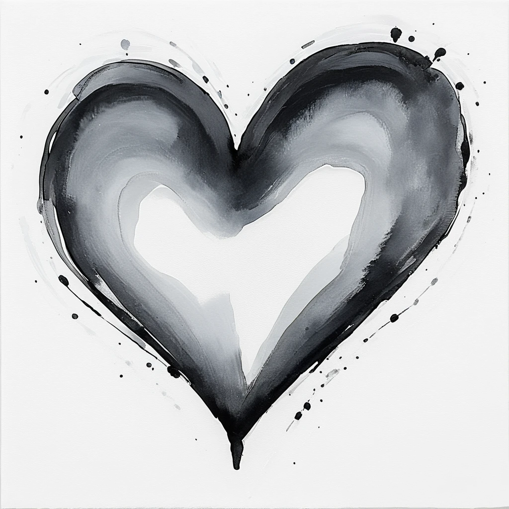 <lora:Zen_Ink_Wash_Sumi-eSDXL:1> ArsMJStyle, Zen Ink Wash Sumi-e, A black and white drawing of a heart., monochrome, greyscale, white background, no humans, simple background, traditional media, ink, solo, abstract