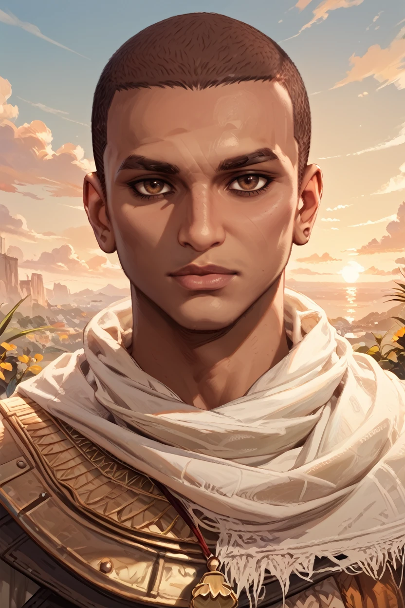 score_9, score_8_up, score_7_up, score_6_up
<lora:ACBayek:1.0>
ACBayek, 1boy, brown hair, brown eyes, buzz cut, looking at viewer, in front of dramatic sunset